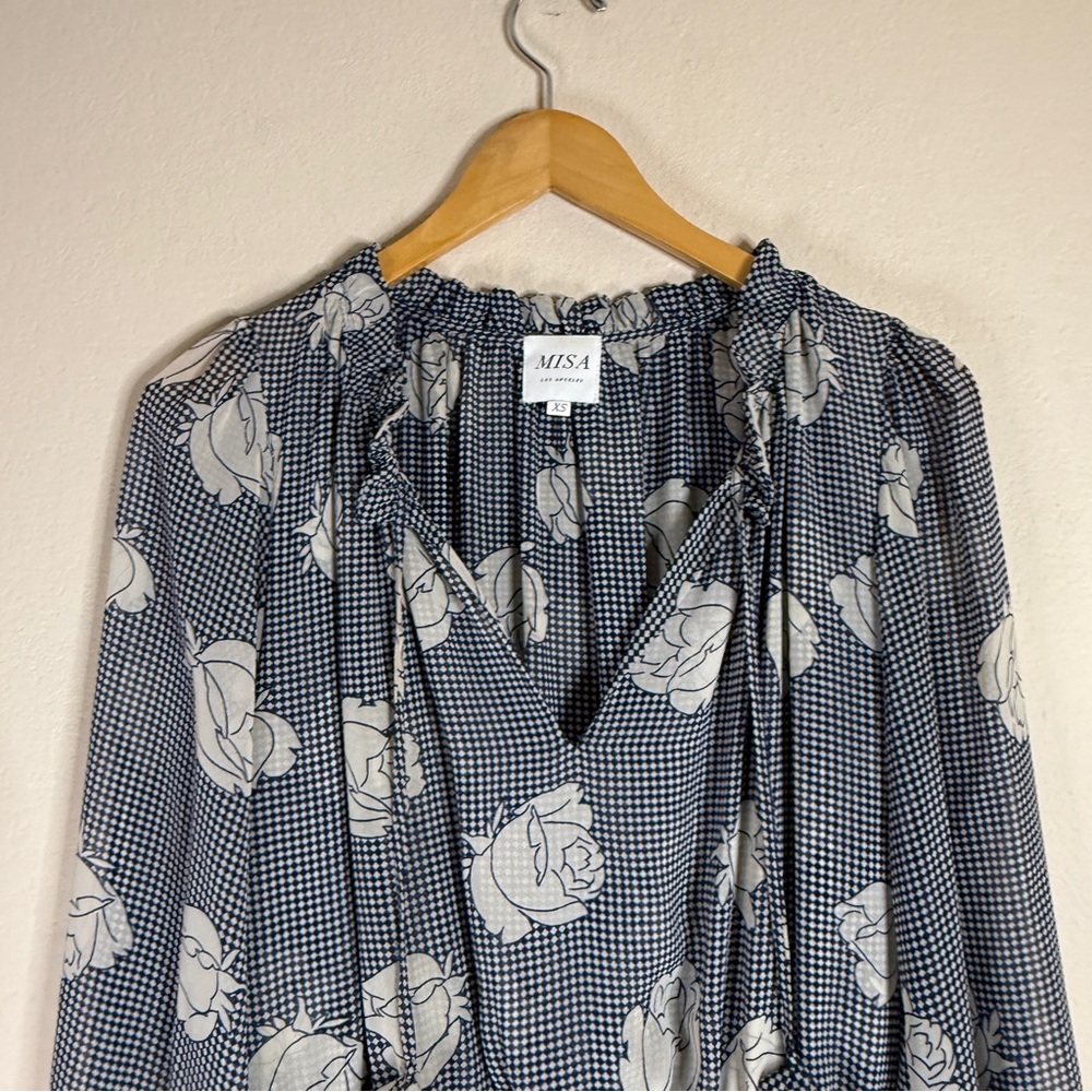 MISA LOS ANGELES white and navy blue checkered Duval mini dress EXTRA SMALL - Picture 2 of 8